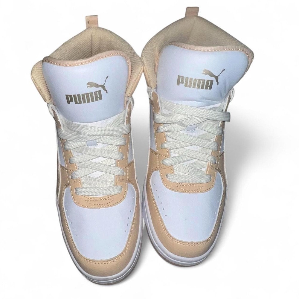 puma rebound joy mid coral orange white sneakers women's 10